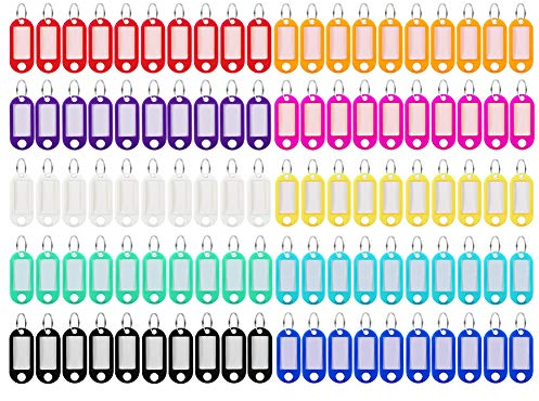 Xinzistar 100 Stück Schlüsselanhänger Beschriftbar Kunststoff Schlüsselschilder mit Schlaufen Schlüsselanhänger Etiketten zum Beschriften für Schlüssel Haustiere Gepäckstücke Anhänger Kofferanhnger
