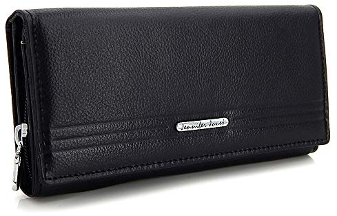 ekavale Damen Leder Geldbörse mit RFID-Schutz Damen Portemonnaie Lang (Schwarz)