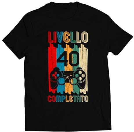 Colorfamily Maglietta Uomo 40 Anni Vintage Livello 40 Completato - T-Shirt Compleanno Idea Regalo Divertente per Quarantenne Stile Videogiochi Retro