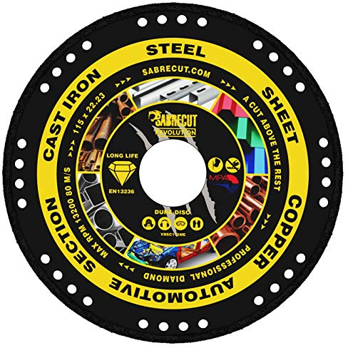 1 x SabreCut VBSC115ME 115mm (4.5 inch) x 22.23mm Bore Vacuum Brazed Metal Cutting Angle Grinder Circular Saw Diamond Disc Blade