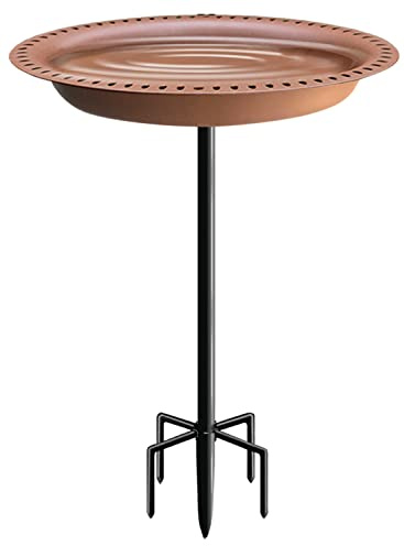 Garbuildman Upgraded 5-Prong Base Bird Bath with Metal Stake, Detachable Decoration Bowl Spa & Freestanding Birdfeeder for Outdoor Garden, Oval Style, Brown