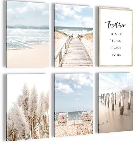Novart Wandbilder Set Strand Meer Boho - KOMPLETT AUFHÄNGFERTIG - Made in Germany - Moderne Bilder Wohnzimmer Schlafzimmer - N007864a