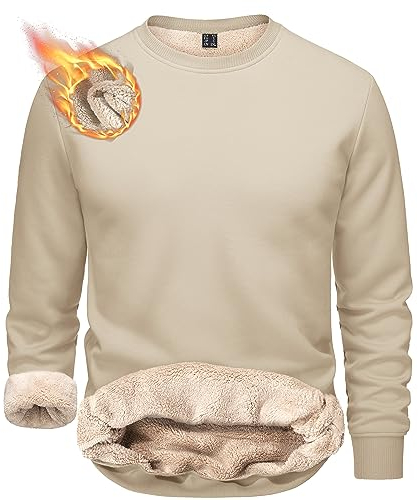 TACVASEN Herren Warme Fleece Pullover Sweatshirts Winter Langarm Shirts mit Fleecefutter (M, Helles Khaki)