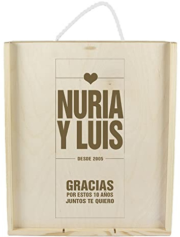 CALLE DEL REGALO Caja de madera para tres botellas para aniversarios