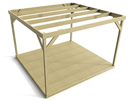 Arbor Garden Solutions Wooden box pergola and decking, complete DIY kit (4.8m x 4.8m, Light green (natural) finish)