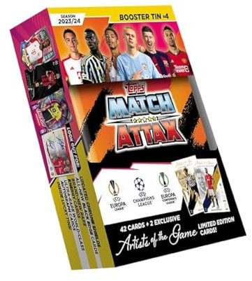 Topps Match Attax 23/24 - Booster Tin 4 - enthält 42 Match Attax Karten Plus 2 Exklusive Artists of The Game LE-Karten