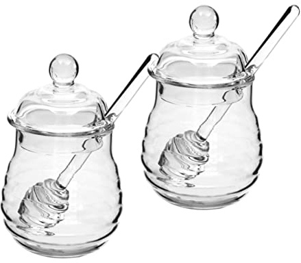 HOMSFOU 2st Honigglas Und Schöpflöffel Eingestellt Klares Marmeladenglas Klare Gläser Honigtopfglas Glas Bienenstock Honigtopf Klarer Honigtopf Honiggläser Bienenanzug Wiederverwendbar