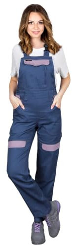 REIS Salopette de Protection CORTON-L-B pour Femmes, 100% Coton, Confortable et Durable, Poches Multiples, Réglable et Éléments Réfléchissants, Couleur: bleu marine - bruyère foncée, Taille 38