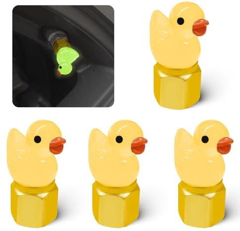 xbrtaia 4 Pack Cute Duck tire Valve caps, Glow in The Dark Tire Valve Caps, Interesting and Practical Tire Decoration, Can be Used for Cars, Motorcycles, Trucks, and Bicycles.(Yellow)