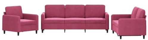 vidaXL Sofagarnitur 3-TLG., Sessel Couch mit Kissen, Sofa Wohnzimmersofa mit Armlehnen, Couchgarnitur Designsofa Sitzmöbel Polstermöbel, Weinrot Samt