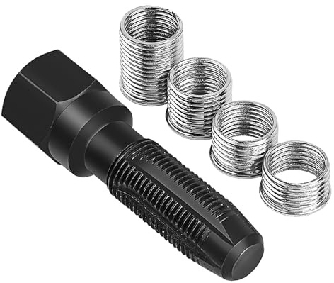 ANBOO 5-teiliges Reparatursatz für Zündkerzengewinde M14 x 1,25, Zündkerzen-Nachgewinde-Set, 14 mm Reibahlen Zylindergewinde Reparaturwerkzeug, 3/8 7/16 1/2 3/4 Zündkerzen Gewindeeinsatz