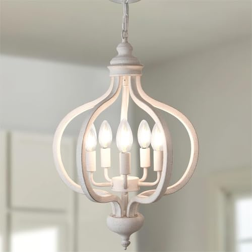 LynPon 5-flammige Kronleuchter-Deckenleuchte, Antik-Weiß, für Wohnzimmer, Vintage-Deckenleuchten, Schlafzimmer-Deckenleuchten, Shabby-Chic-Möbel, moderne Flurleuchten
