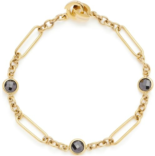 JEWELS BY LEONARDO Armband Clip & Mix Delica, Arm-Schmuck aus goldfarbenem Edelstahl, längliche Kettenglieder und schwarze Glassteine, 19 cm Länge, Schmuck Damen, 024440