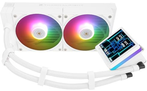 TR Grand Vision 240 ARGB Enfriador líquido para procesador todo en uno blanco, pantalla LCD IPS con resolución 480 x 480, para AM4/AM5/LGA1851/1700, pantalla LCD de 3,4 pulgadas absorbente imanes para