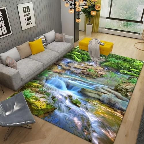 Kinderteppich 3D Wohnzimmerteppich rutschfest Gebirgsflusslandschaft Teppiche Jungen Und Mädchen Spielteppich Kinderzimmer Teppich 120 X 160 cm - Leicht Zu Reinigen-3992398177