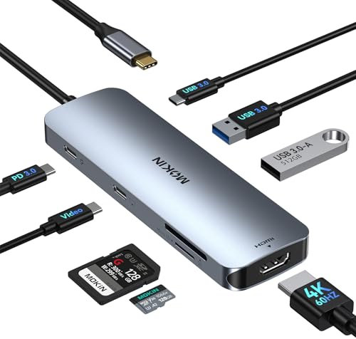 MOKiN 8-in-1 USB C Hub Multiport Adapter, USB C Docking Station to HDMI 4K@60Hz, 2*USB-A 3.0& 1*USB-C 3.0, 100W PD, DP, SD/TF Card Reader, Type C Hub Dual Monitor for Macbook, Dell, HP etc.