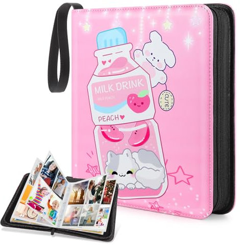CLOKORIA Álbum para Cartas Coleccionables,Álbum para Cartas de 9 Bolsillos, 50 Páginas Pueden Contener 900 Tarjetas,Carpeta de Tarjetas de PU Impermeable (Botella de leche, 440 Bolsillos)