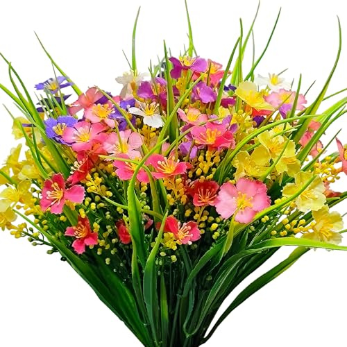 Kinisty 12 Bundles Artificial Flowers for Outdoor: UV Resistant Faux Silk Wildflowers Daisy, Colorful Plastic Fake Plants for Outside Planter Porch Window Box Garden Decor in Spring Summer