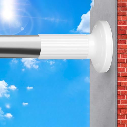 Shower Curtain Poles Without Drilling, 328cm-377cm Long Tension Curtain Rod,Extendable Stainless Steel Curtain Pole for Bath,Closet,Wardrobe,Door,Kitchen (White, 328-377CM(Φ32mm))