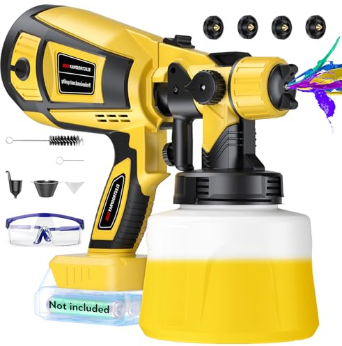 FTJKGH Pistolet a Peinture sans Fil, 800W HVLP Pulvérisateurs de Peinture avec 4 Buses et 3 Modes de Pulvérisation, Réservoir de 900ml, Débit 850 ML/Min pour l'intérieur et l'extérieur