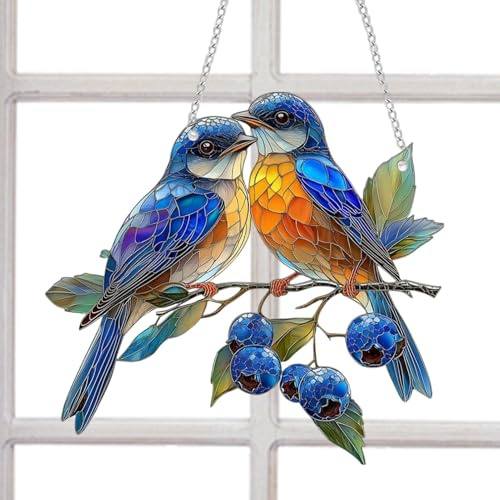 Hängende Fensterdeko, Vogel Buntglas Deko, Kolibri-Sonnenfänger Zum Aufhängen An Fenstern, Acryl Kolibri Und Nordkardinal Wandschmuck Mit Kette, Kolibri-Sonnenfänger Aus Buntglas Mit Kettenhaken