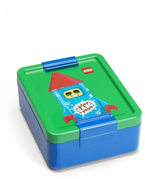 Room Copenhagen Lego - Lonchera con compartimentos, diseño de fuegos artificiales, duradera y divertida para niños, verde y azul, apta para lavavajillas, perfecta para preparación de comidas