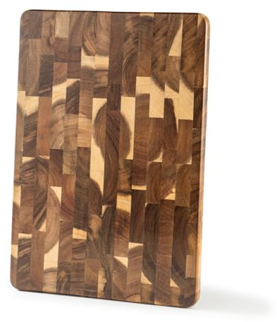 End Grain Acacia Wood Chopping Board – Heavy Duty Wooden Cutting Board for Kitchen with Side Handles, Non Toxic Butcher Block for Meat, Fruit, Veg, Cheese & Bread – Large Solid Wood Board（40*28*2.5CM）