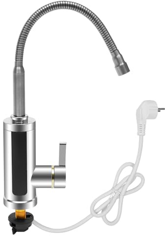 KANBCNG Elektrischer Wasserhahn, Durchlauferhitzer Wasserhahn mit 360 Grad Drehbare Auslass & LED-Bildschirm & Abnehmbarer Wasserhahn-Bubbler fur Wohnbereiche, Garagen 15-50°C Schnittstelle G1/2 Zoll