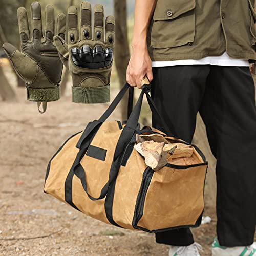 Bolsa de Transporte para leña con 2 Modos, Cesta para Herramientas de Estufa con Guante, Asas de Longitud Ajustable, Gran Capacidad, Plegable, Duradera, Resistente al Agua, Lona Encerada.