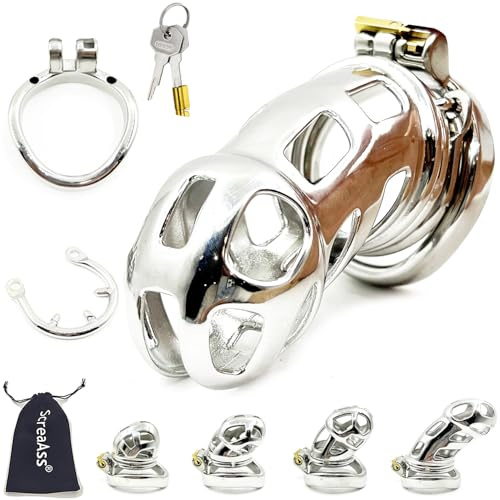 ScreaAss 2025 Keuschheitskäfig Edelstahl Herren Metall Kurz/Lang Peniskäfig 3D Cock Cage Mit CBT-Spikes Belüftung Keuschheitsgürtel Chastity Cage Male SM Bondage Keuschheit Gerät,Xl/bogen,55mm