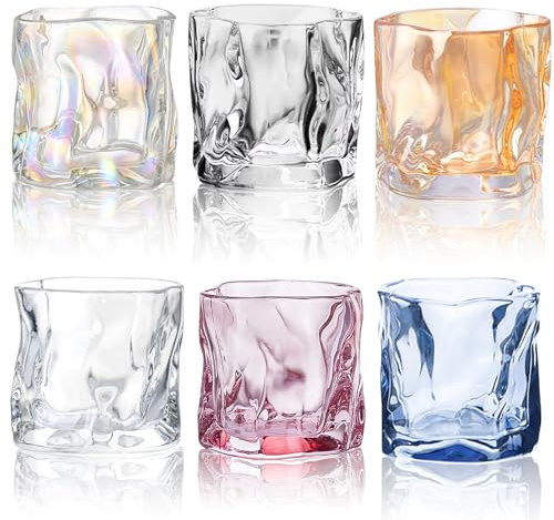 Juego de 6 vasos de whisky, 200 ml, diseño colorido, vasos de pared gruesa para whisky, ron, cócteles, idea de regalo para hombres, cumpleaños, día del padre, bar y casa
