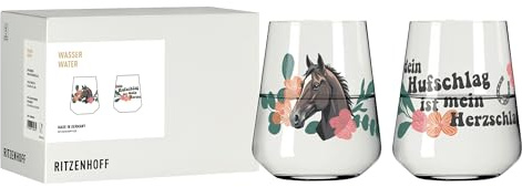 RITZENHOFF 8086004 Universalglas 2er Set 600 ml - Serie Reitgold - Trinkglas mit Pferde-Motiv, Spruch - bunt - Made in Germany