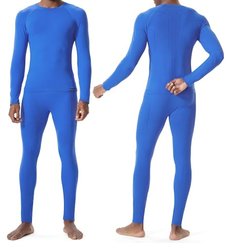 FlowFlex Funktionsunterwäsche Herren Set,Skiunterwäsche Männer Atmungsaktiv Thermounterwäsche für Joggen,Radfahren,Fußball,Skifahren,Motorrad (Blau, XS/S)