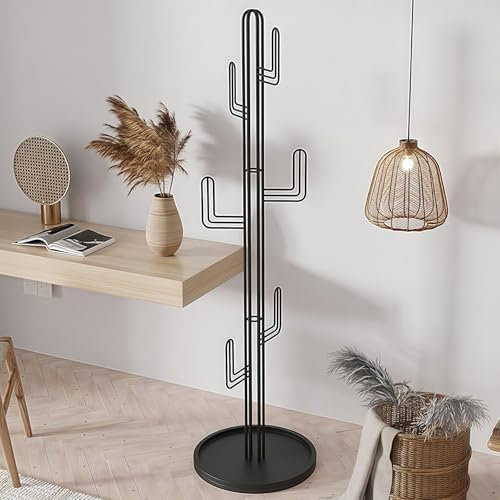 Porte-Manteau Cactus, Porte-Manteau Simple à Poser, Porte-Manteau avec Cintre, Porte-Manteau en MéTal, Convient pour Chambre, Salon, EntréE, Bureau,Noir