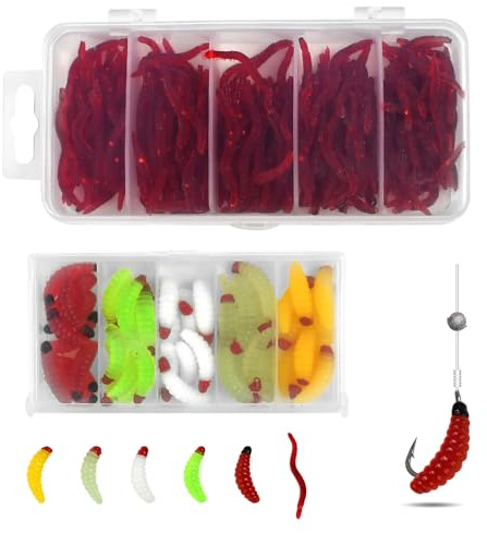 UHETLET 350 Appâts Artificiels vers Accessoires De Pêche Appâts Appâts pour Truites Appâts Artificiels vers en Plastique vers De Terre Mous Kit De Pêche pour Eau Douce Eau Salée