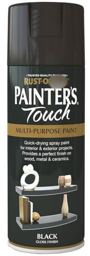 TIGHUP Painter's Touch Spray Paint Gloss Black 400ml - Fast Drying Formulation - Smooth, Durable Finish - Interior and Exterior Use - Smooth, Glossy, Black Colouring