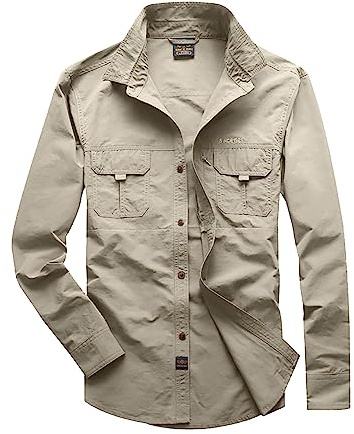 Celanisai Safari Camisa de manga larga para hombre, camisa funcional al aire libre, camisas de secado rápido, protección UV, camisa de pescador, transpirable, con botones, camisa de ocio, ajustada