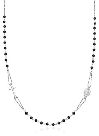 Dada Gioielli - Rosenkranz-Halskette aus 925er Silber mit wundertätiger Madonna Medaille und Kreuz und Medaille der Jungfrau Maria - Halsreif für Damen und Herren