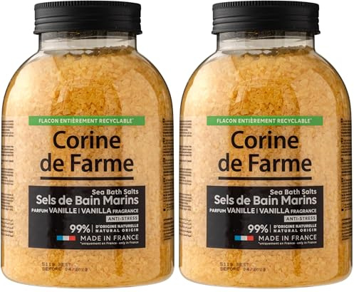 Corine de Farme Sels de Bain Marins Anti-Stress à la Vanille - Relaxation et Bien-être - Ingrédients Naturels - Parfum Envoûtant - Soin Apaisant pour le Corps et l'Esprit (Lot de 2)