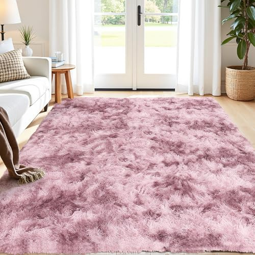 Enyhom Tapis de salon à poils longs moelleux, 160 x 230 cm, lavable, antidérapant, grand tapis moderne, pour chambre à coucher, chambre d'enfant, rose