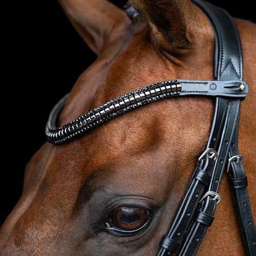 Imperial Riding Stirnriemen IRHClincher, Stirnband aus Leder mit Metall-Clincher und Glas-Strasssteinen, Stiftverschluss, Schwarz, Cob