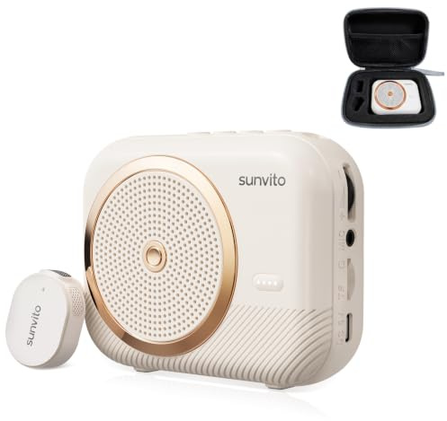 sunvito Amplificador de Voz inalámbrico para Profesores, con 1 micrófonos. | Soporta Bluetooth, tarjeta TF y modo dual, compatible con móviles y tablets para audio, música o apoyo de voz.