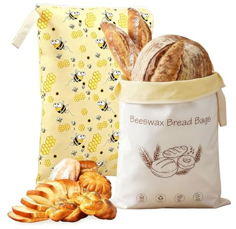 Domefahaso 2 Bolsa de Pan de Lona Estampado Abejas alimentaria 42x33cm