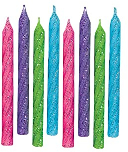 Large Multicolor Glitter Spiral Candles - 3.25, 24 Pieces - Elegant Party Candles for Cake Decoration & Celebrations