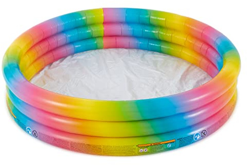 Intex 58449EP Rainbow Ombre 3 Ring Circular Inflatable Outdoor Swimming Pool with for Kids Ages 2 Years or Older with Repair Patch