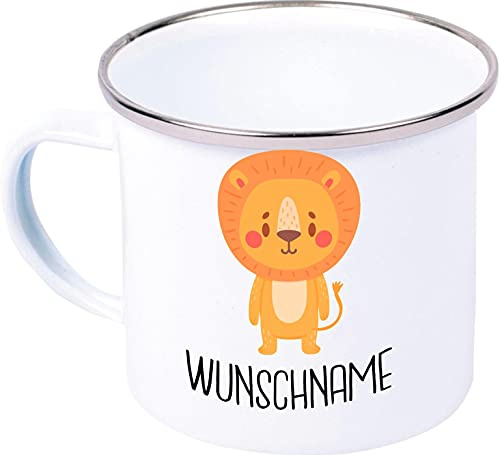 Kleckerliese Kaffeetasse Emaille Tasse Geschenk Kinder Tiermotive personalisiert Name Tiere, Löwe