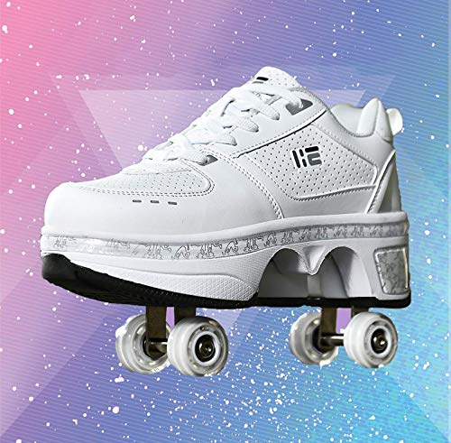 Rollschuhe Mädchen/Jungen,Schuhe Mit Rollen Skateboardschuhe Kinder,Quad Skate Rollerskates Für Damen,2 In 1 Inline Skates Herren,Unisex Sport Freizeit Laufschuhe Sneakers,UK3