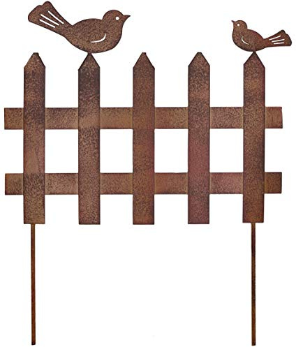 Metall Stecker Zaun mit 2 Vögeln Rost-Optik Gartenstecker Rankhilfe Rasenstecker Beetstecker Deko B=33 cm