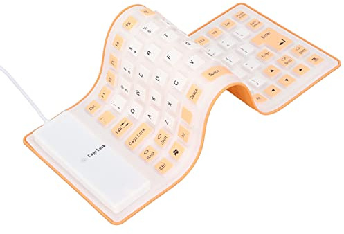 Clavier en Silicone étanche, Mini Clavier USB Filaire Flexible Pliable et Antipoussière Silencieux 85 Touches, Léger et Portable, Doux et Confortable à Utiliser, pour Ordinateurs Portables(Orange)