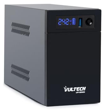 VulTech UPS1000VA-LFP Gruppo di continuità UPS Serie LFP al litio 1000VA 530Watt con batterie al litio Garanzia 2 anni, protezione da Blackout sbalzi di tensione per Pc videosorveglianza, AVR